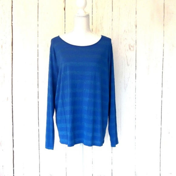Talbots Blue Metallic Striped Top 1X - Picture 3 of 7